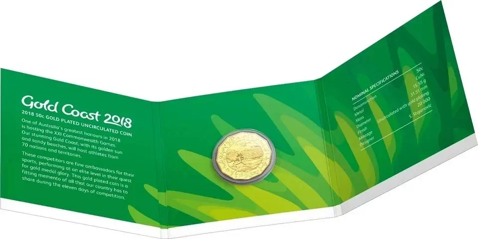 2018 Australia Gold Coast XXI Commonwealth Games 50c Cents Plated UNC Coin Card