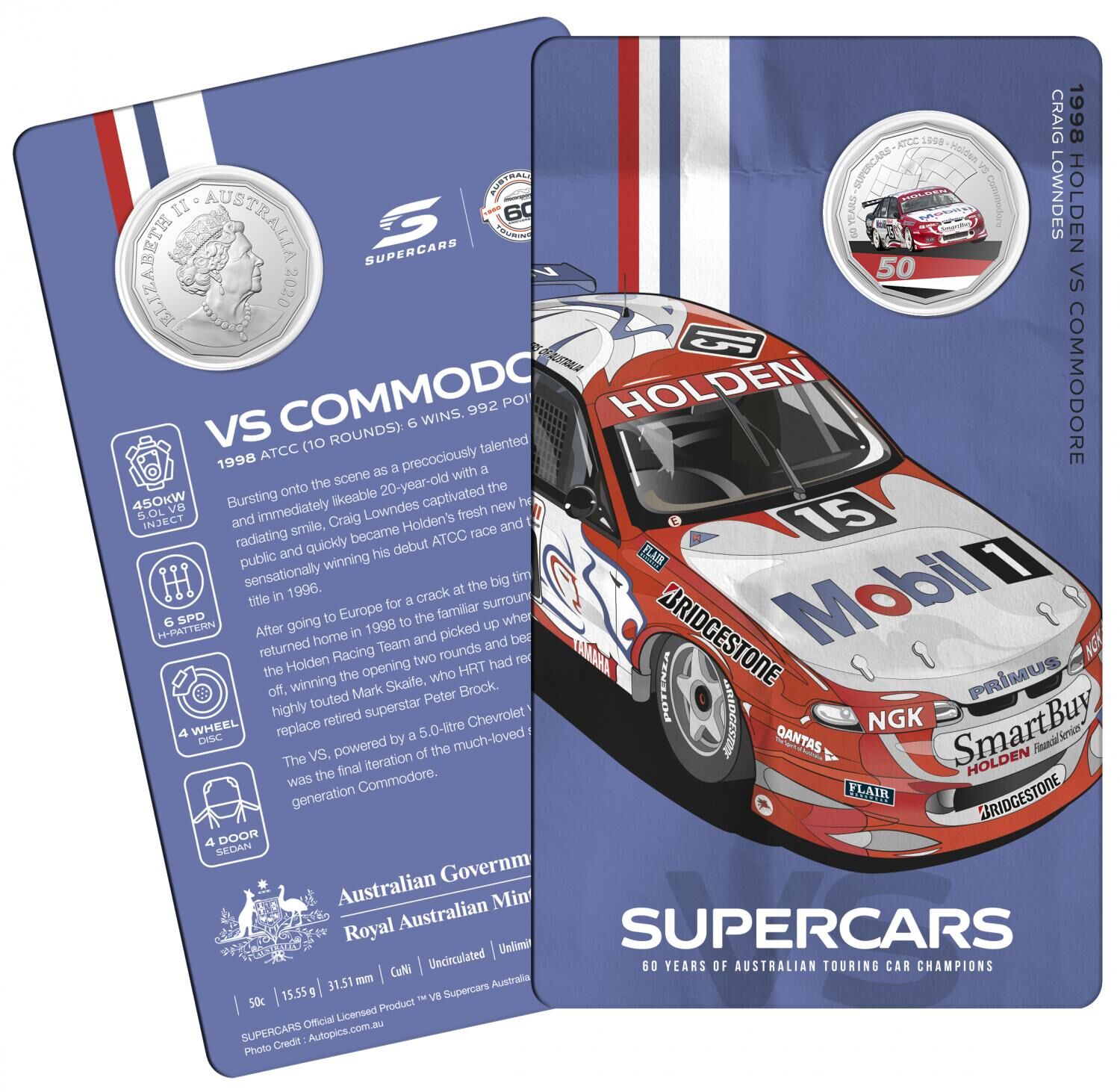 2020 50¢ 60 Years of Australian Touring Car Champions Holden VS Commodore - 50c