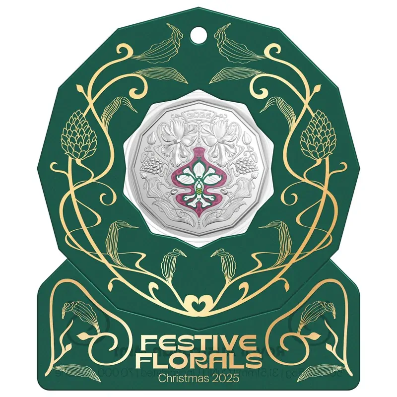 50c 2025 Christmas Festive Florals Coloured UNC - Set of 5