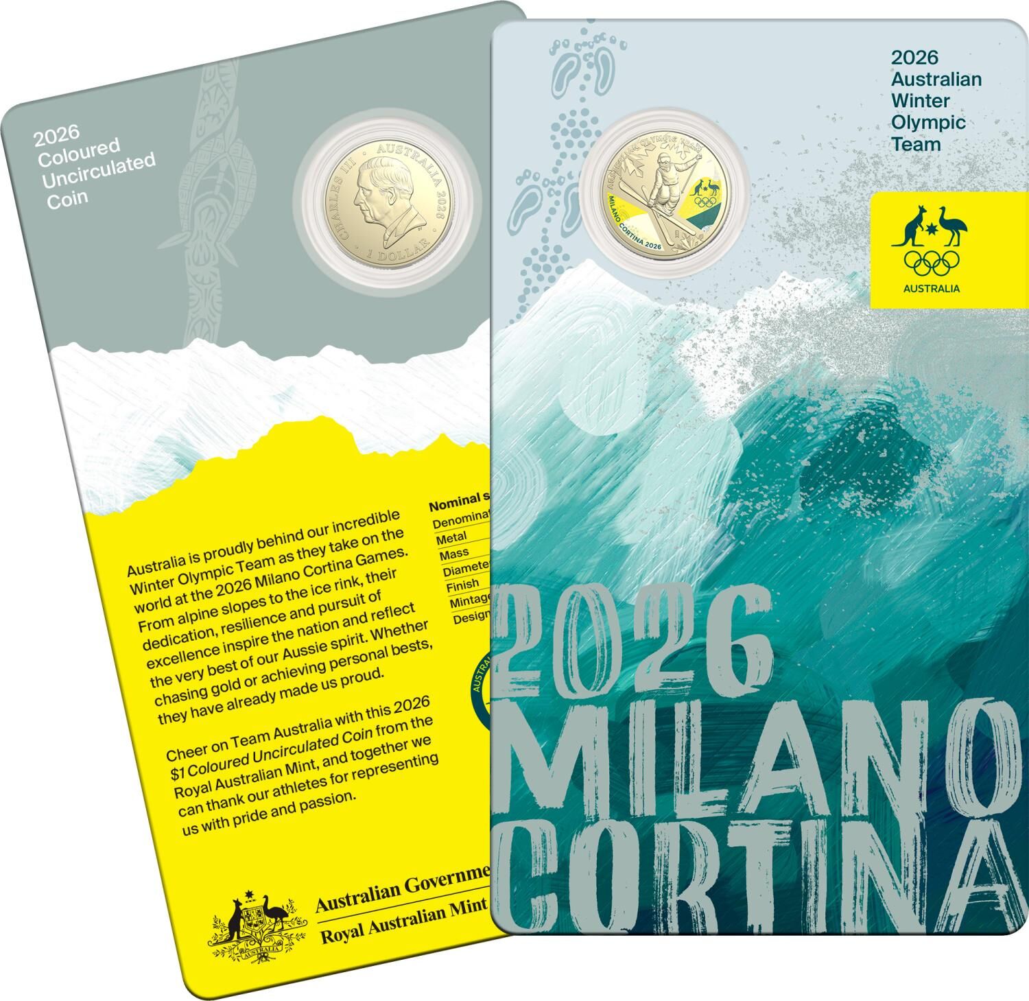 2026 $1 Winter Olympics AlBr Coloured UNC Coin on Card