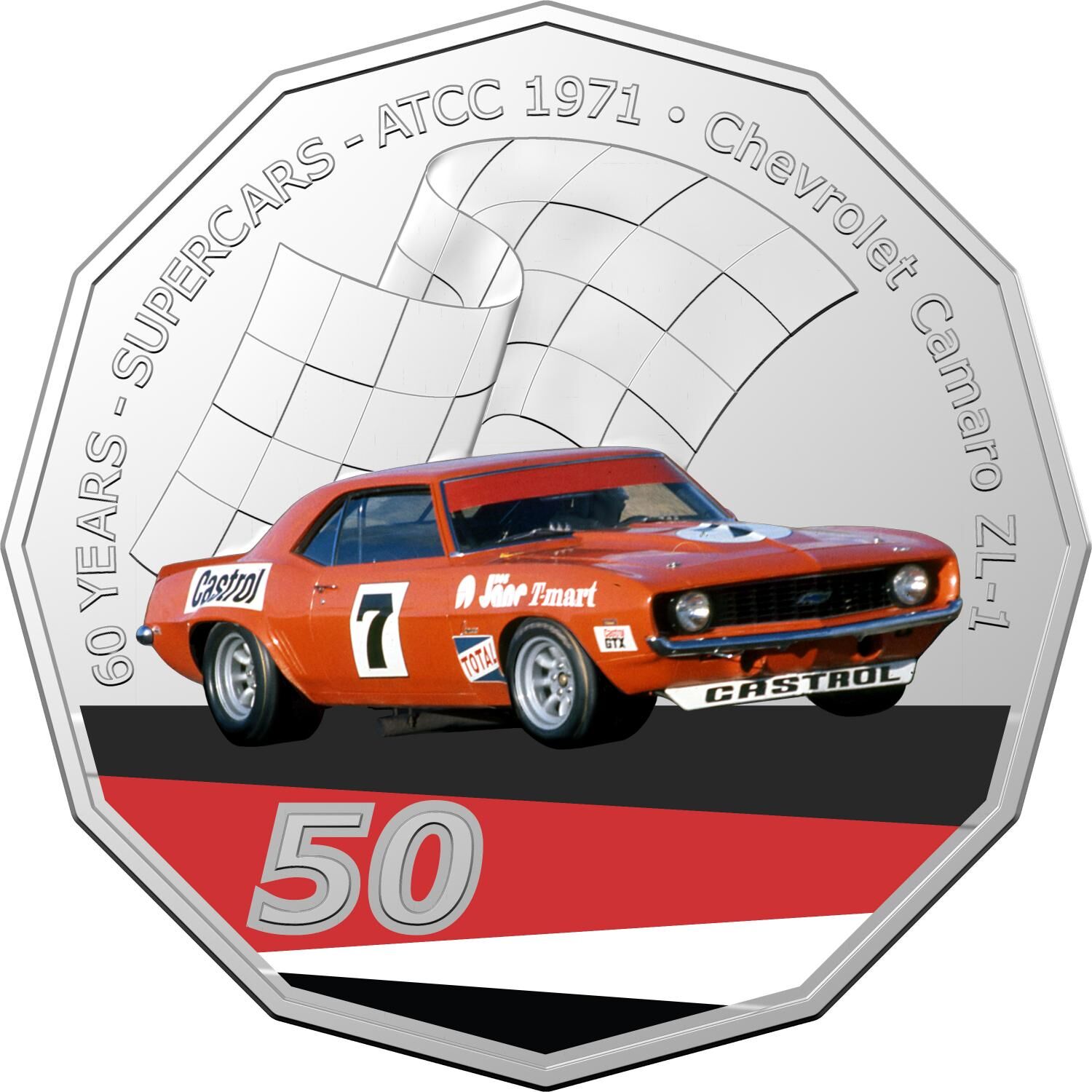 2020 50¢ 60 Years of Australian Touring Car Champions 1971 Chevrolet Cam1ro - 50