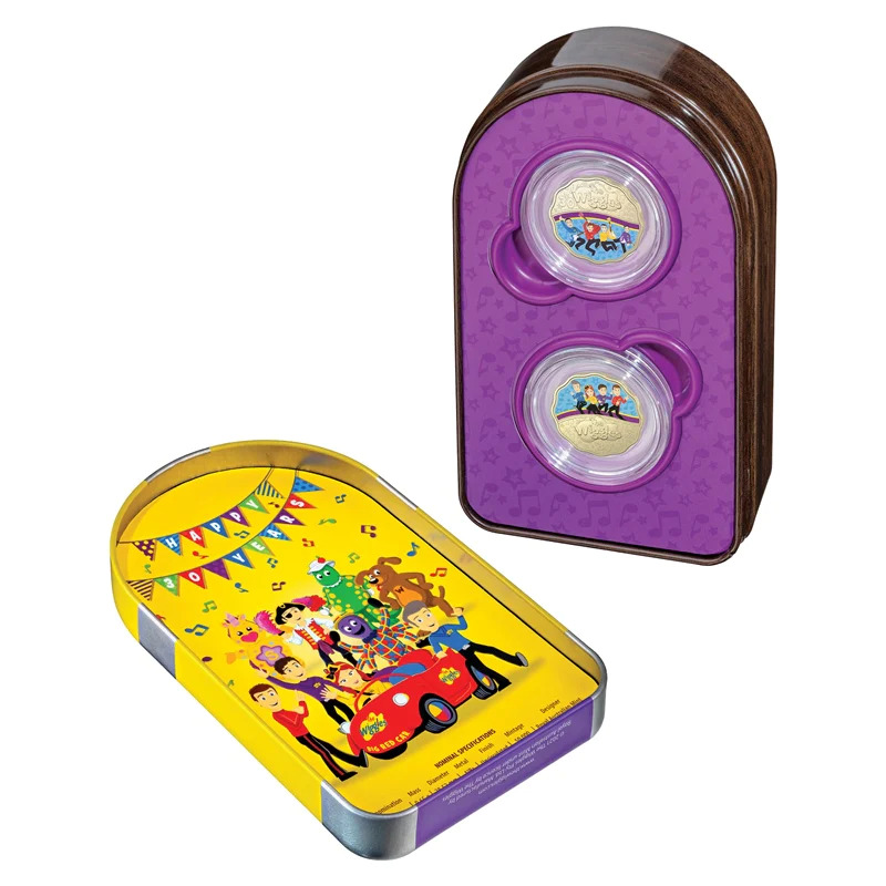 Australia 2021 30c 30 Years Wiggles Coloured UNC Scalloped 2-Coin in Jukebox Tin