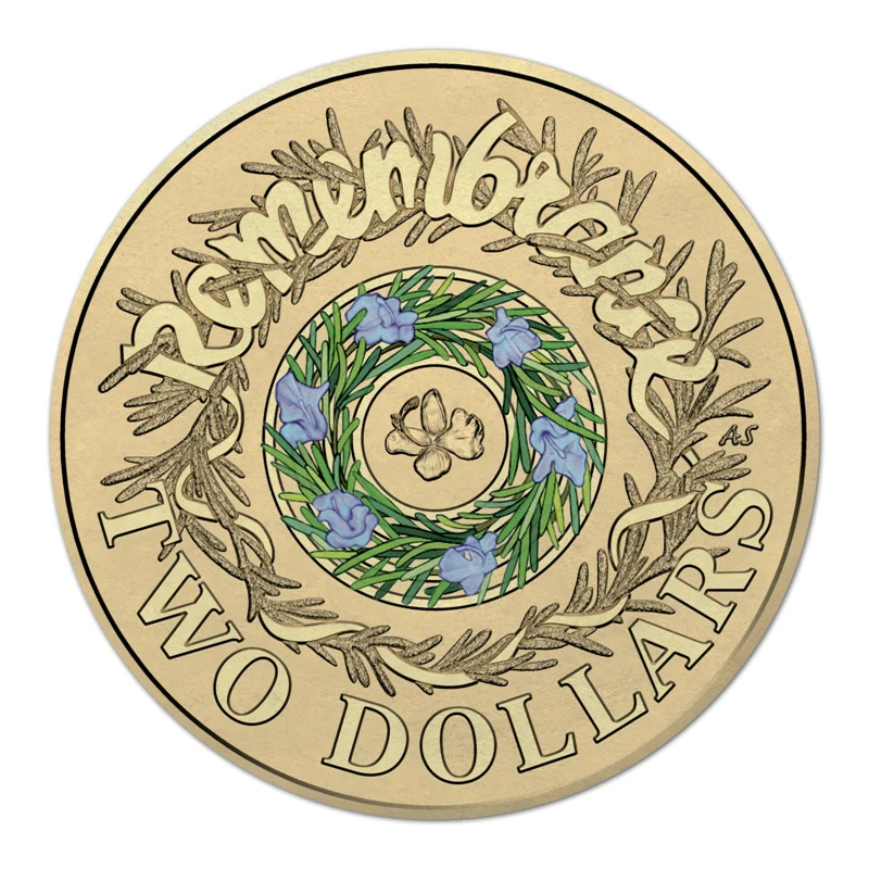 $2 2017 Remembrance Day Rosemary Lightly Circulated Coloured AUS TWO DOLLAR Coin