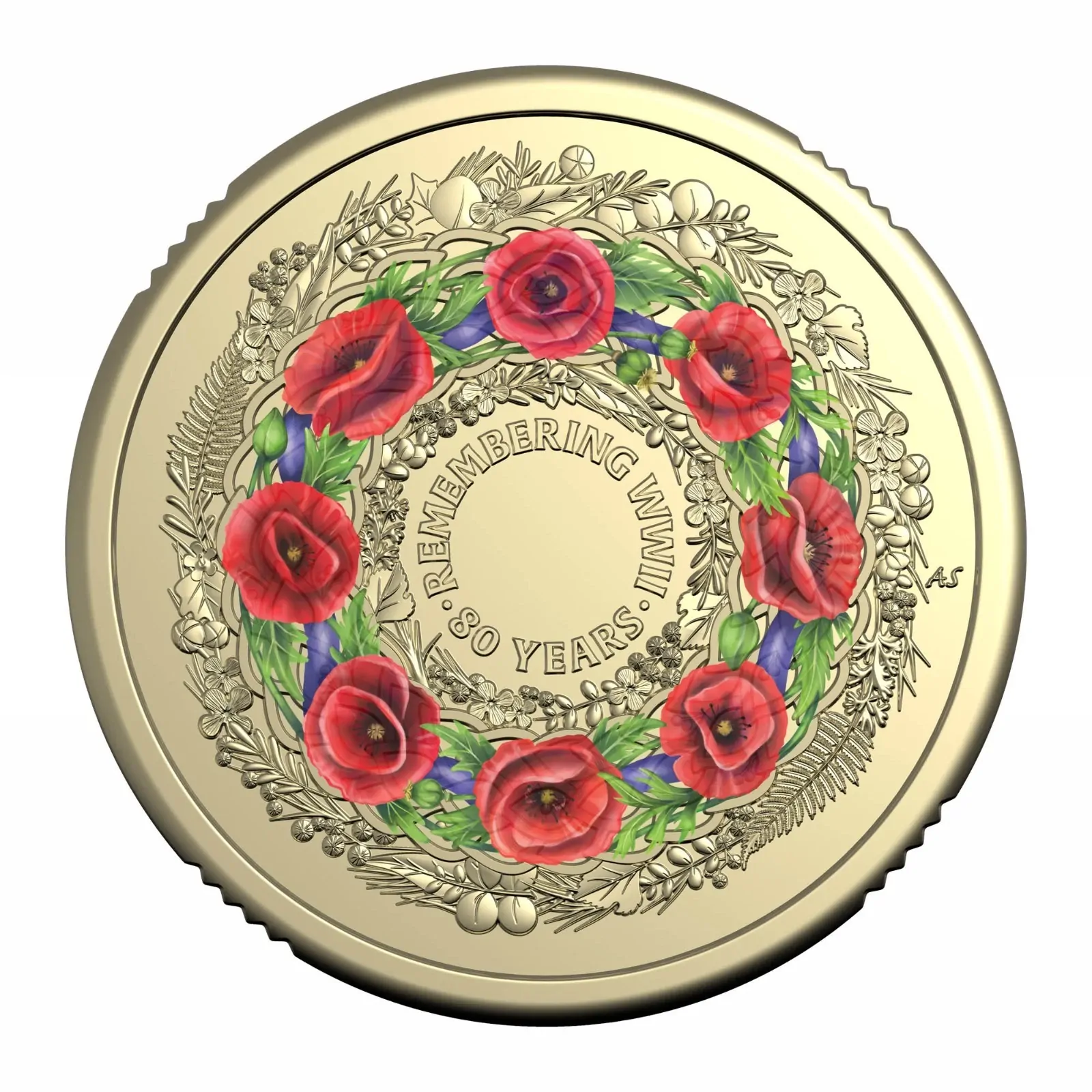 2025 Remembrance 80th Anniversary Remembering end of war WW2 Wreath Coloured $2