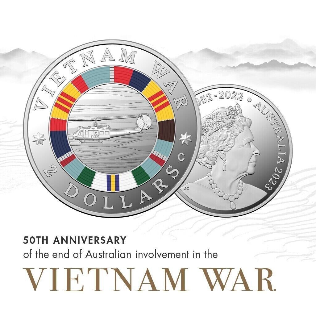 $2 2023 Vietnam War Coloured Silver Proof coin 50 year aniversary