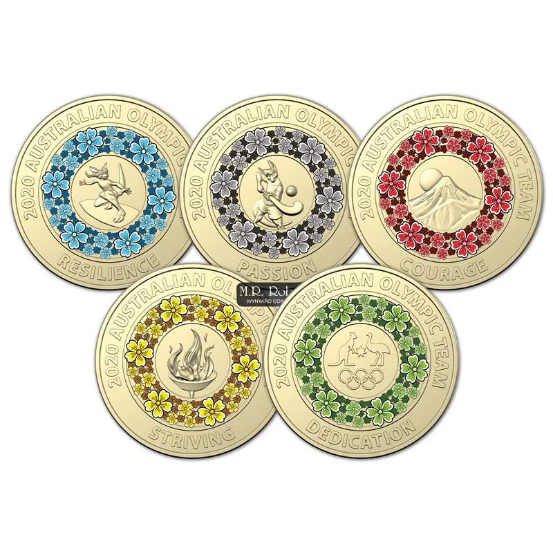 $2 2020 Australian Tokyo Olympic Team 5 Coin Collection coloured