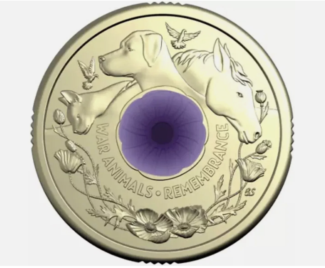 2024 $2 ‘C’ Mintmark purple poppyt Coloured Uncirculated Coin in Card–War Animal