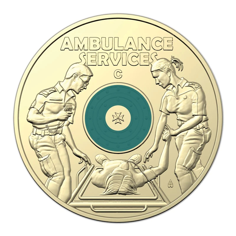 $2 2021 Australian Ambulance Services 'C' Mintmark UNC mint coloured coin 50k mi