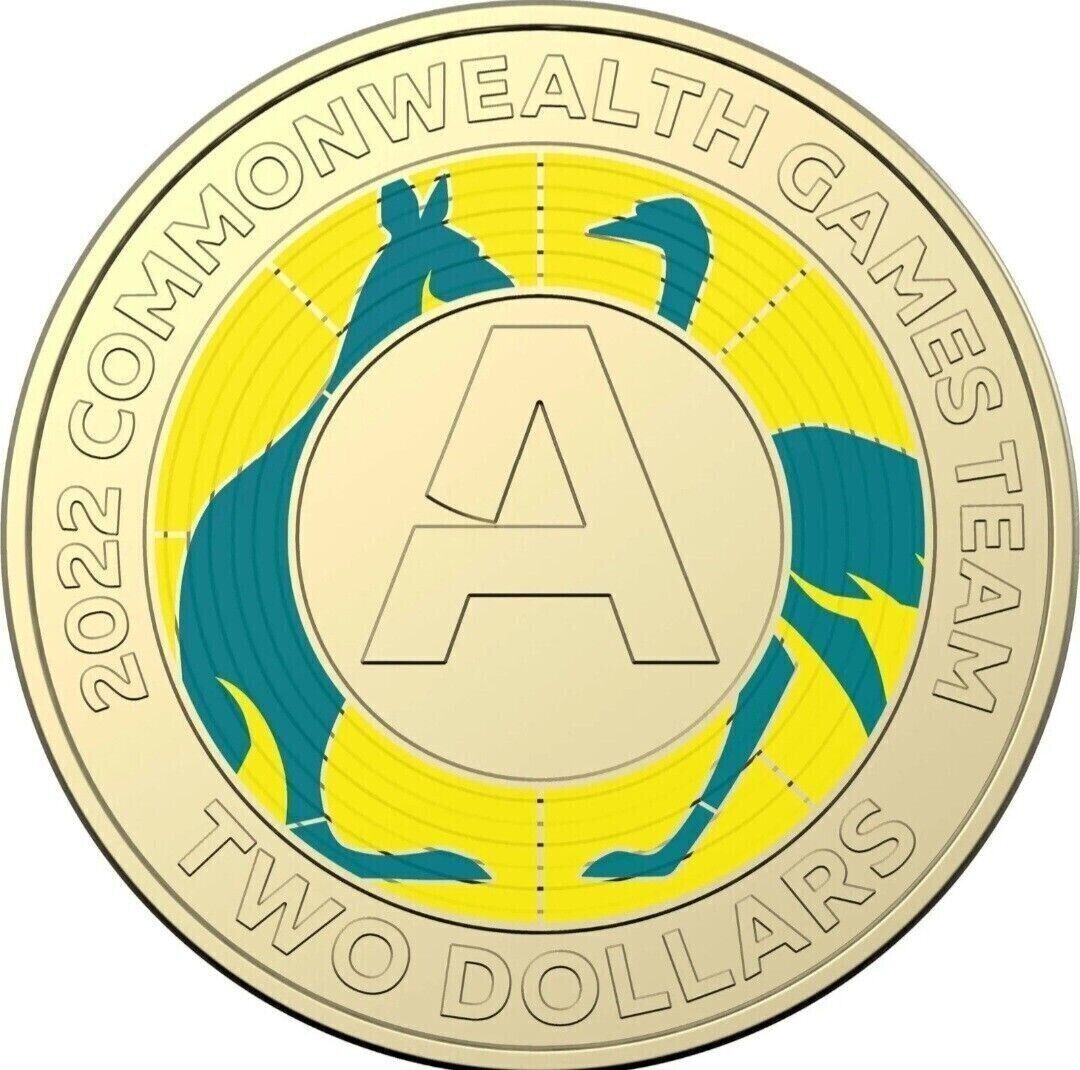 Commonwealth Games Letter A $2 Two Dollar Coloured Coin 2022 Rare Australia ligh