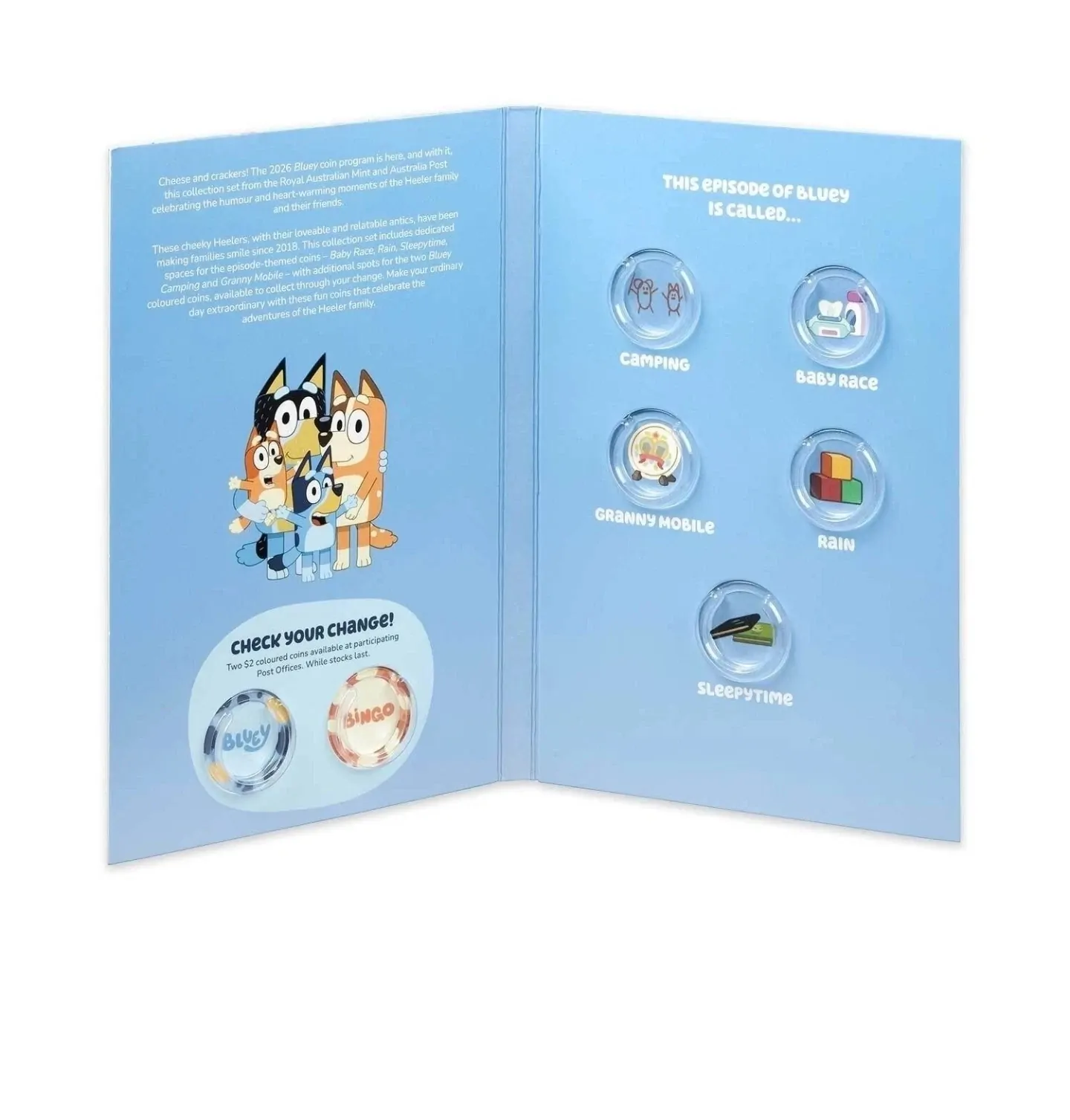 2026 Bluey $2 Folder Tube Set: Coloured Sleeptime + Coloured Till Coins