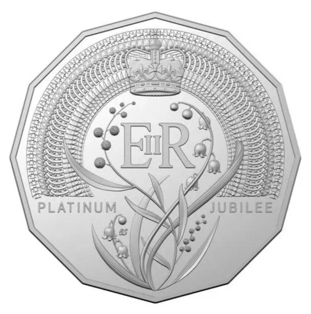 2022 50c CENT QUEEN ELIZABETH II PLATINUM JUBILEE UNC COIN ON CARD