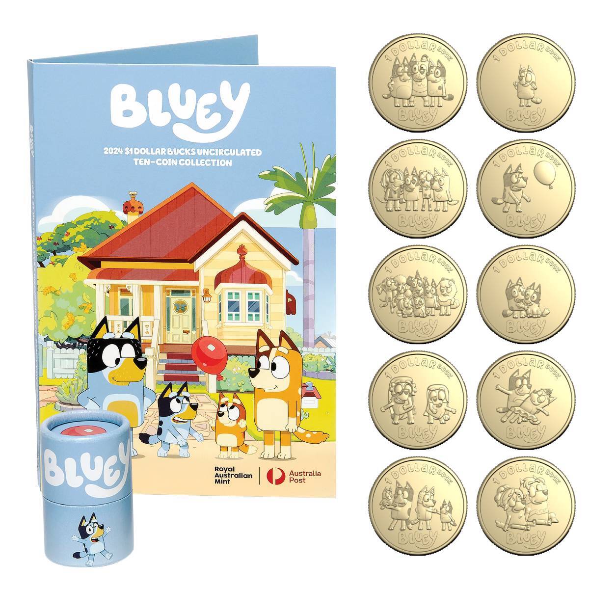 Australia Bluey tube 2024 $1 Blueybucks Uncirculated 10-Coin folder Collection A