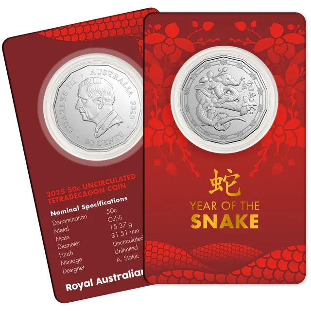 Australia Lunar Year of the Snake 2025 50c Tetradecagon Cupro-Nickel Uncirculate