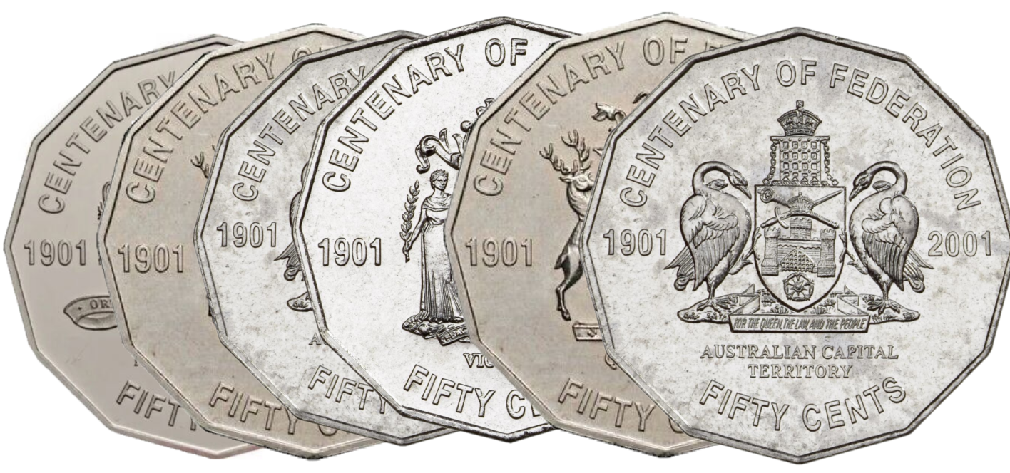 50c 2001 Centenary of Federation SET of 7 Fifty Cent Coin Circulated