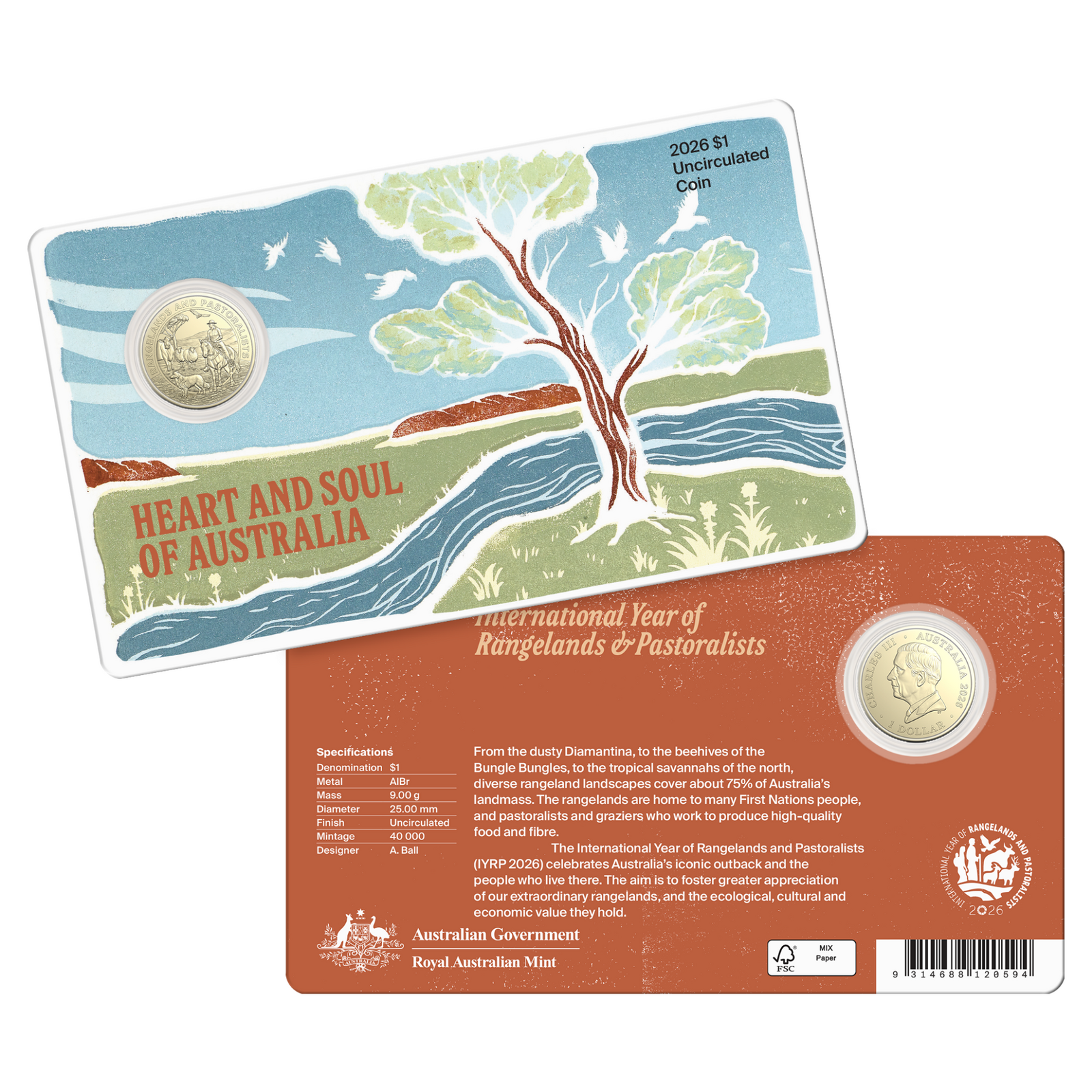 Heart and Soul of Australia - $1 Coin on card