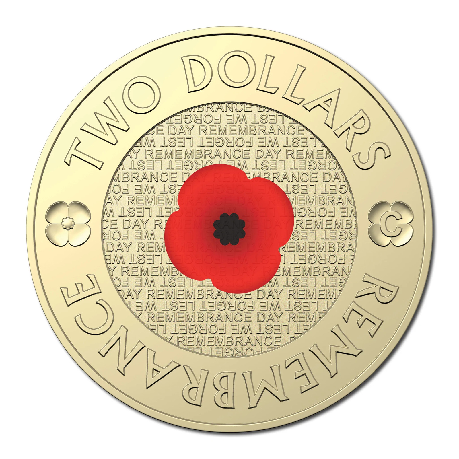 2022 RED POPPY REMEMBRANCE DAY $2 C MINTMARK COLOURED COIN