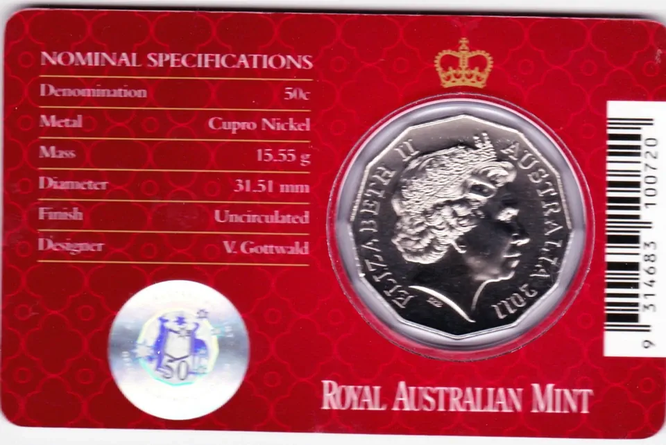 2011 ROYAL WEDDING AUSTRALIAN 50c RAM COIN ON CARD - NEW UNCIRCULATED
