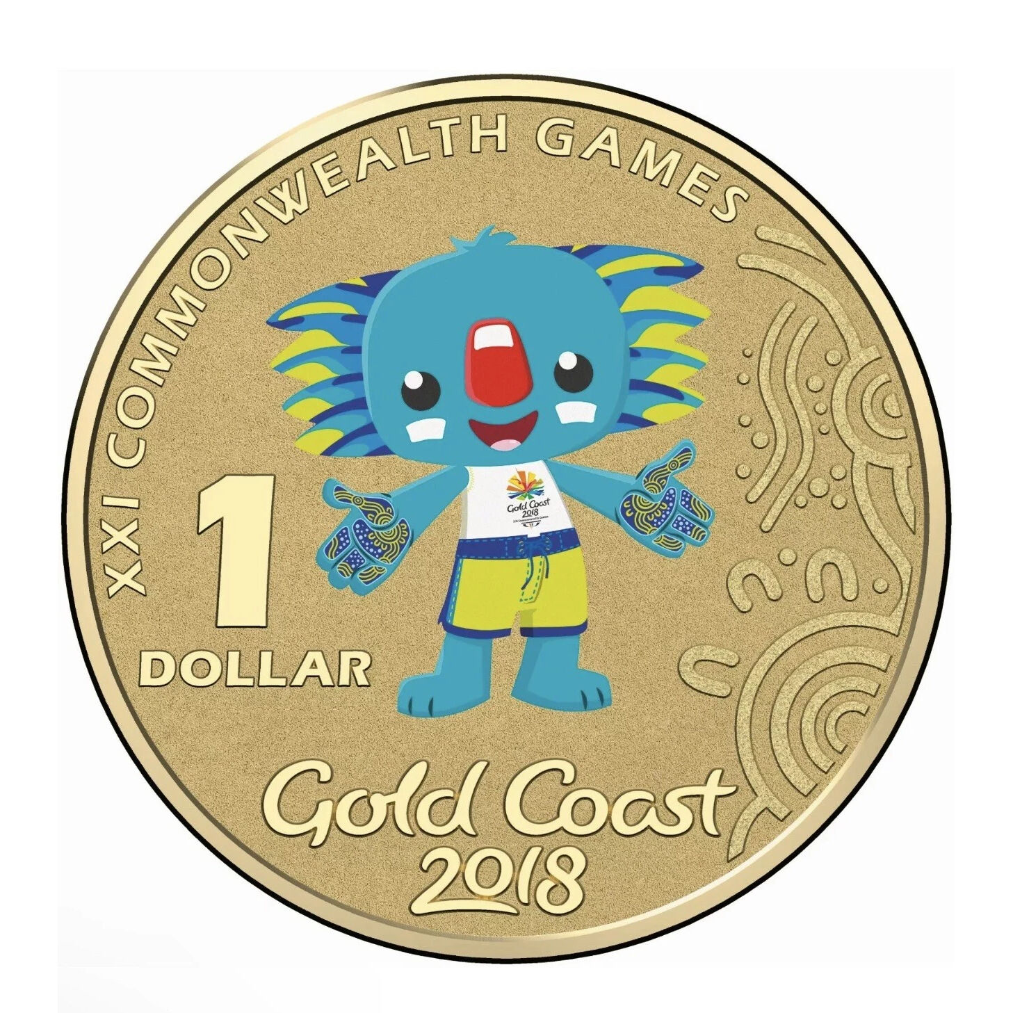 2018 $1 Commonwealth Games Coloured Borobi "Australian Counterstamp"