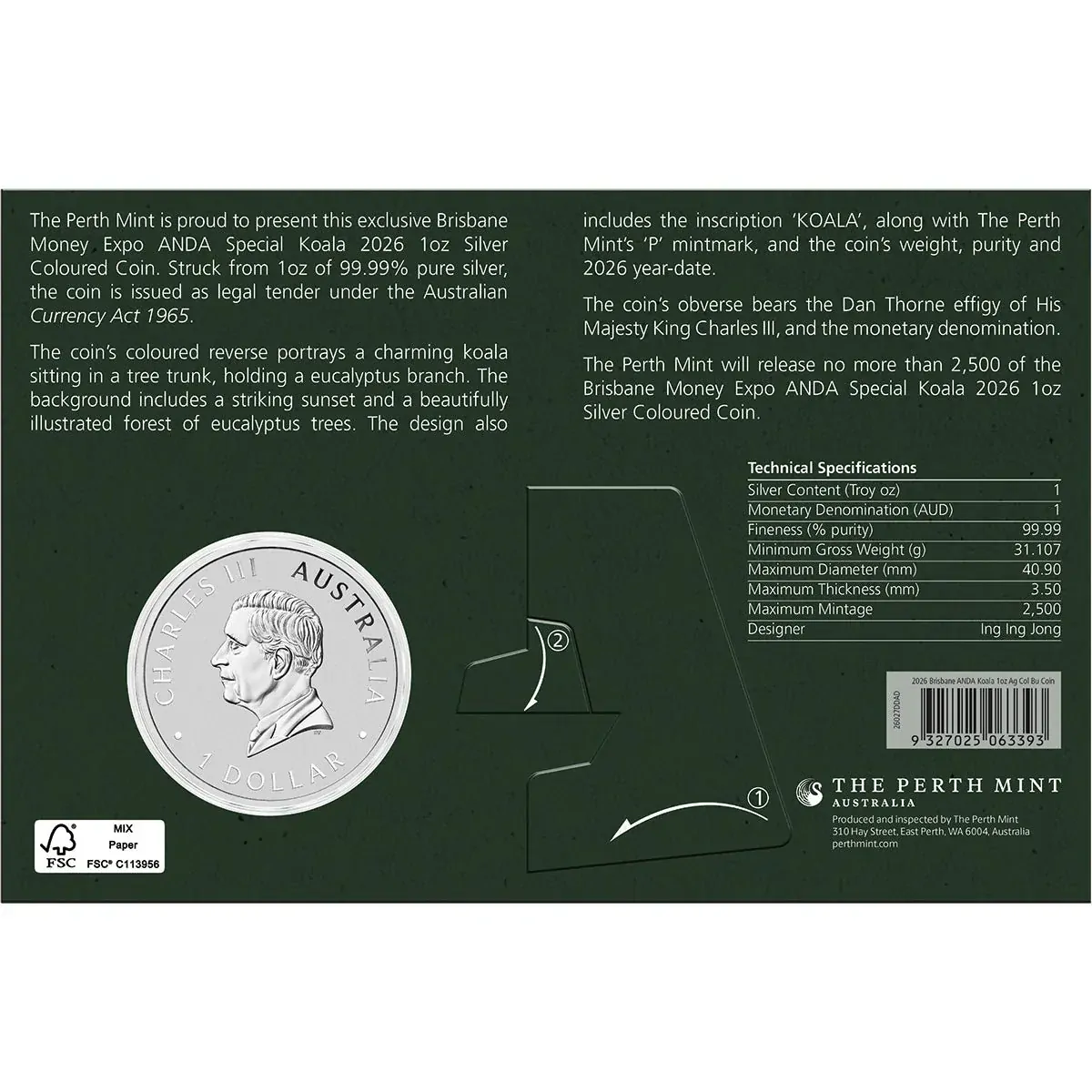Brisbane ANDA Show Special 2026 Koala 1oz Silver Coloured Coin In Card