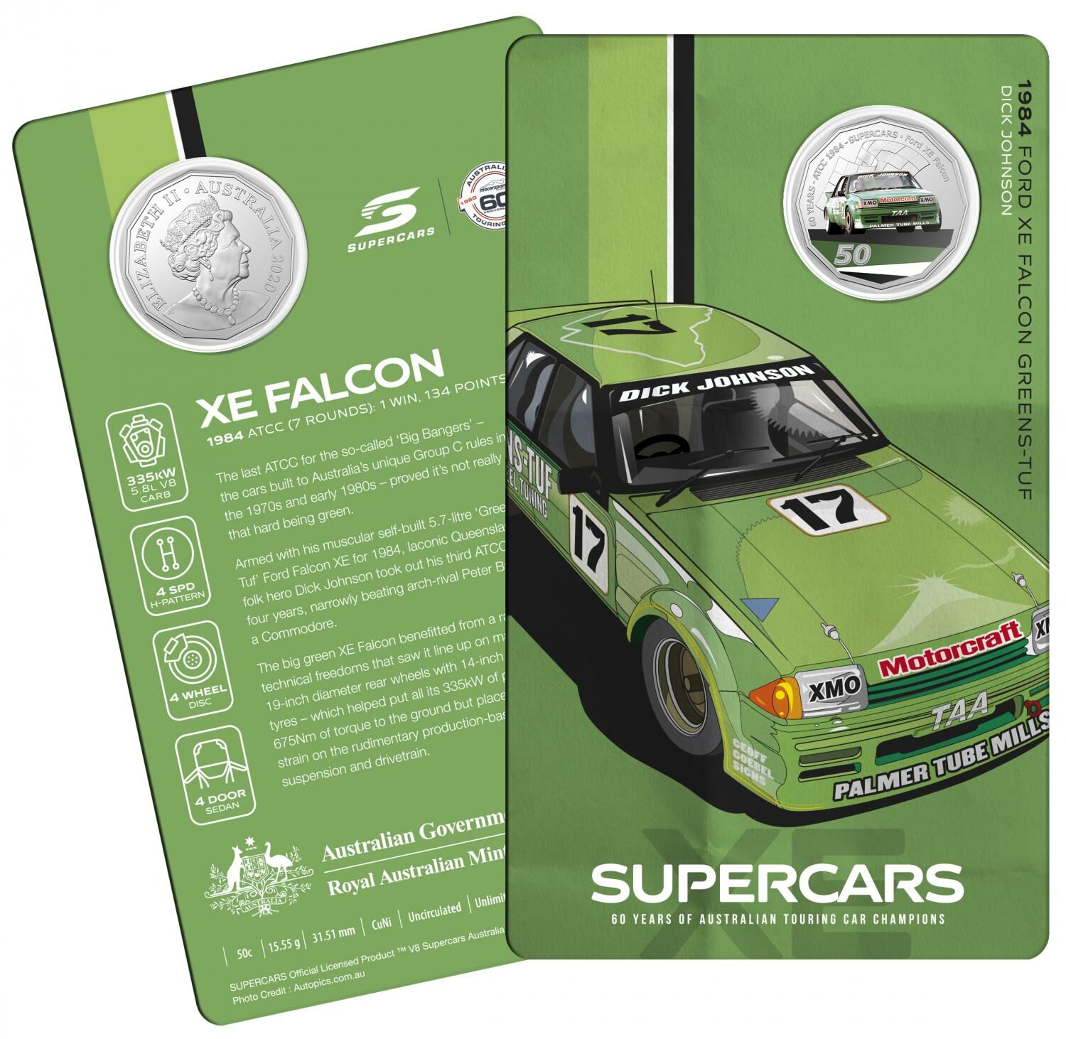 2020 50¢ 60 Years of Australian Touring Car Champions Ford XE Falcon - 50c Colou