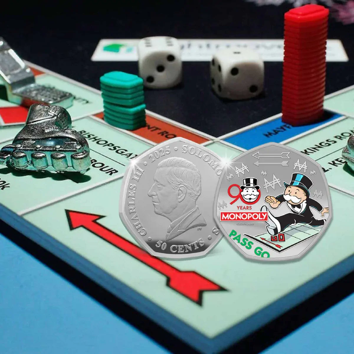 90 Years of Monopoly - Pass Go 2025 Silver Plated BU Coin 50p coin 2000 mintage