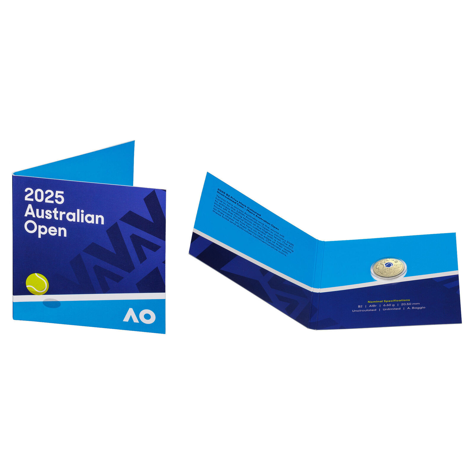 Men’s Australian tennis  Open – One-Coin Folder $2 Privy Mark Uncirculated Coin