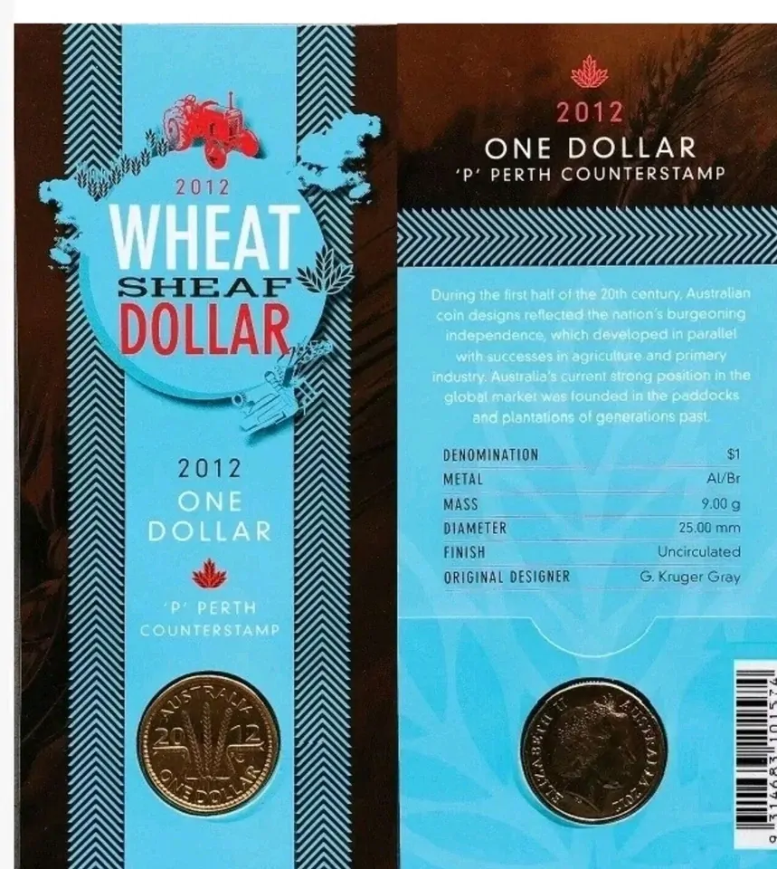 2012 $1 Coin Wheat Sheaf 'P' Perth Counterstamp Unc on Ram Card