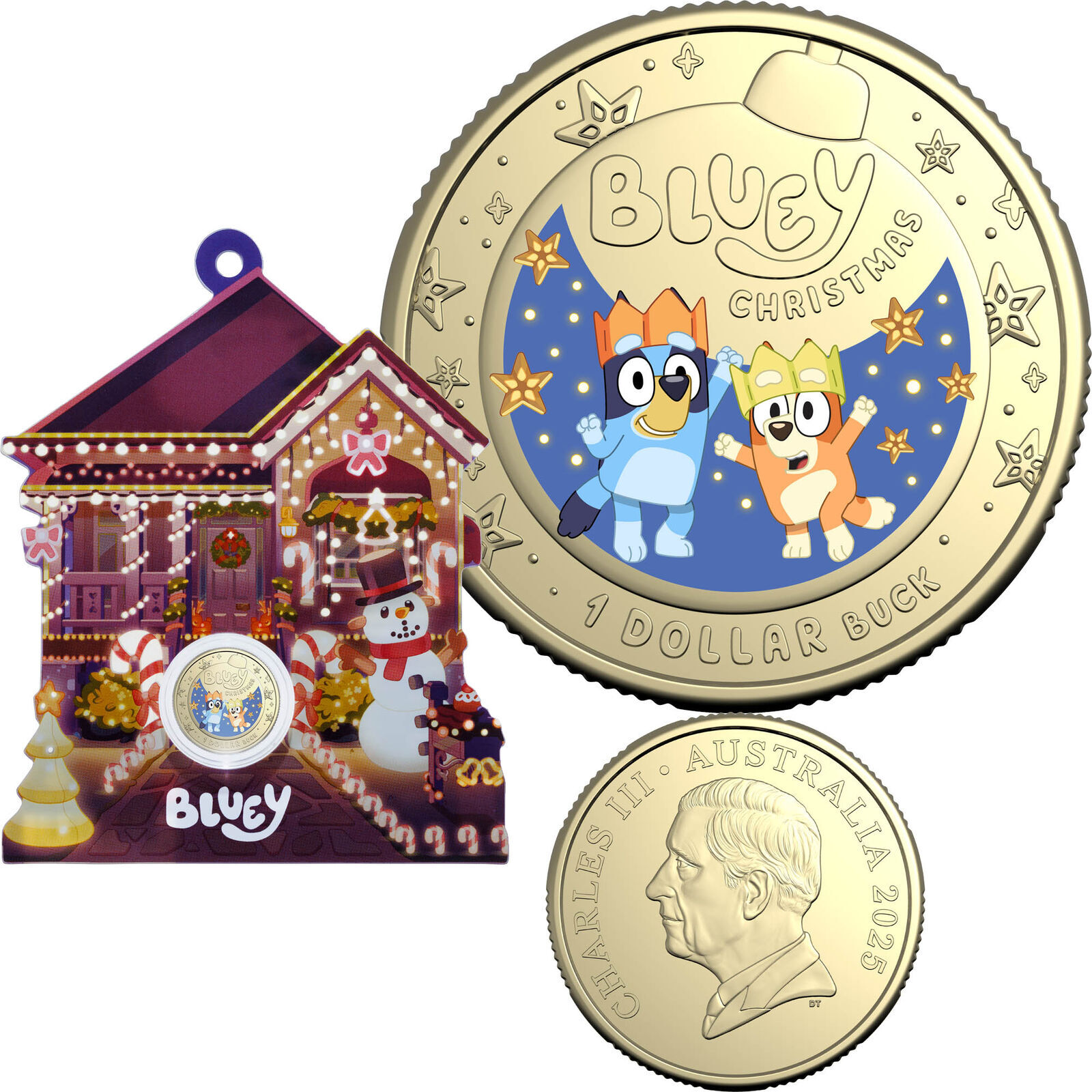 2025 Australia $1 One Dollar Bluey Coloured Christmas Uncirculated Coin