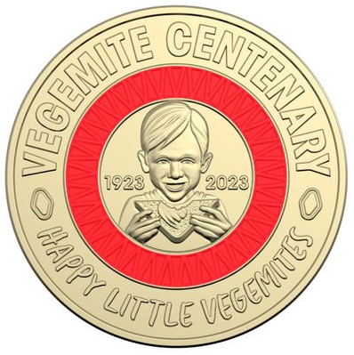 $2 2023 Vegemite - RED Happy Little Vegemites Lightly Circulated Coloured AUS TW