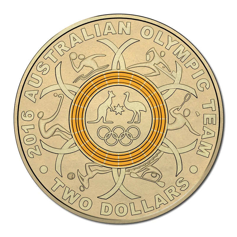 $2 2016 Olympic Yellow Coloured Lightly circulated coin