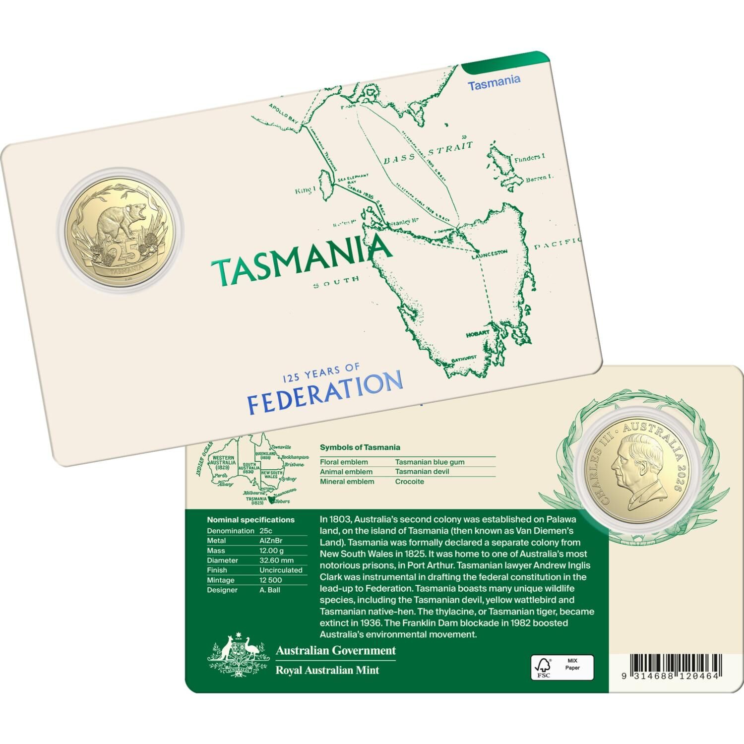 2026 25 cent & $1 -125 Years of Federation Seven Coin State Set