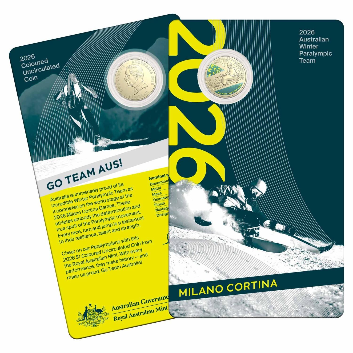 2026 $1 Winter Paralympics AlBr Coloured UNC Coin on Card