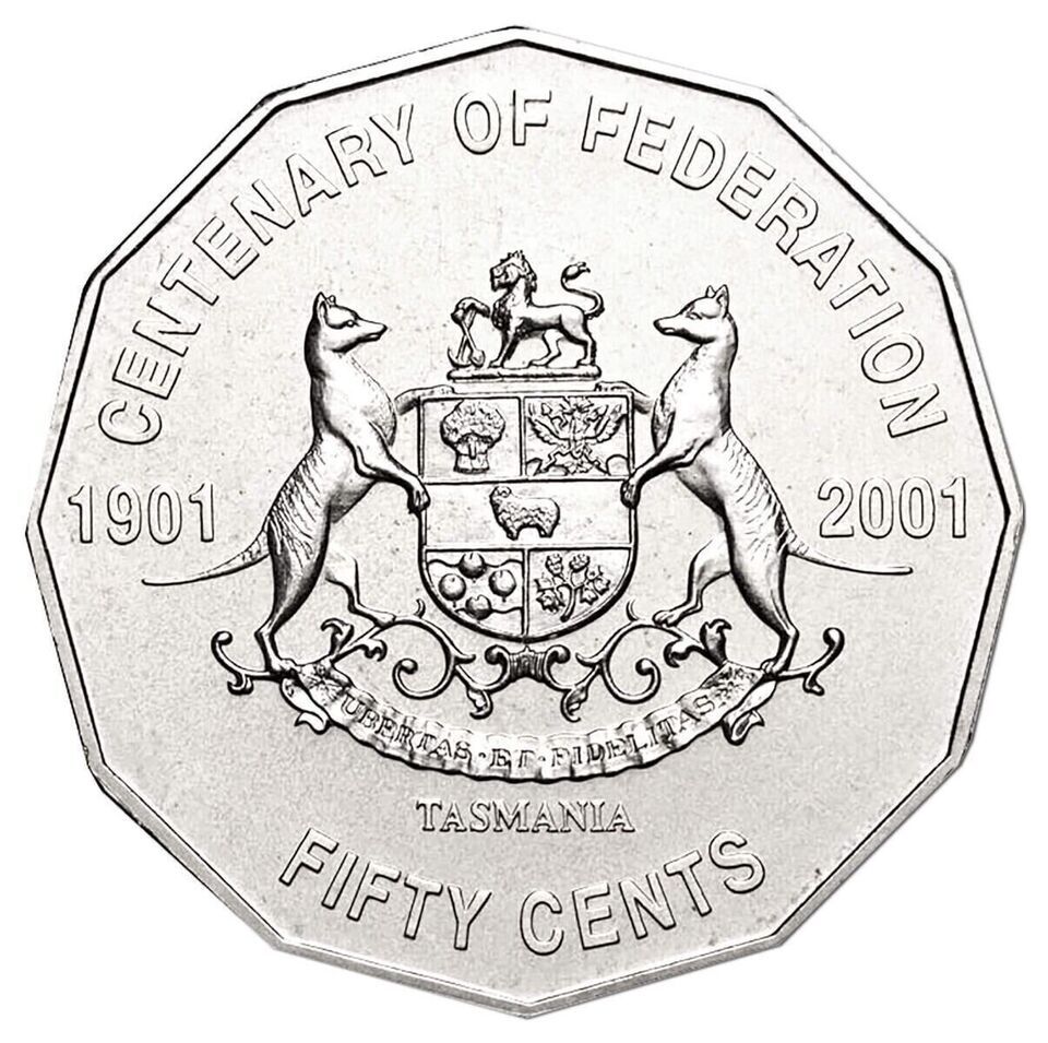 50c Cent Coin 2001 Centenary of Federation Tasmania CIRCULATED (2.2 m)