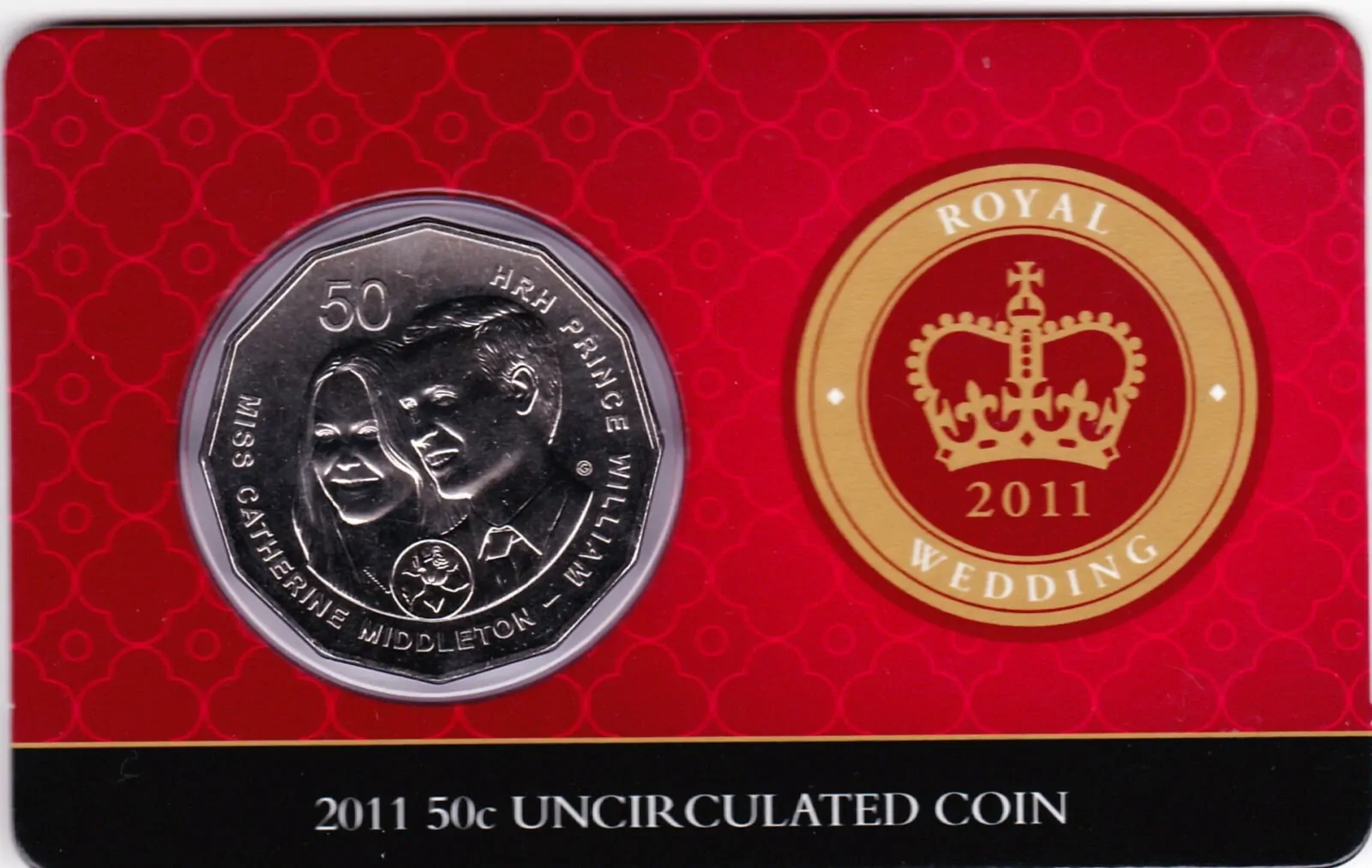 2011 ROYAL WEDDING AUSTRALIAN 50c RAM COIN ON CARD - NEW UNCIRCULATED