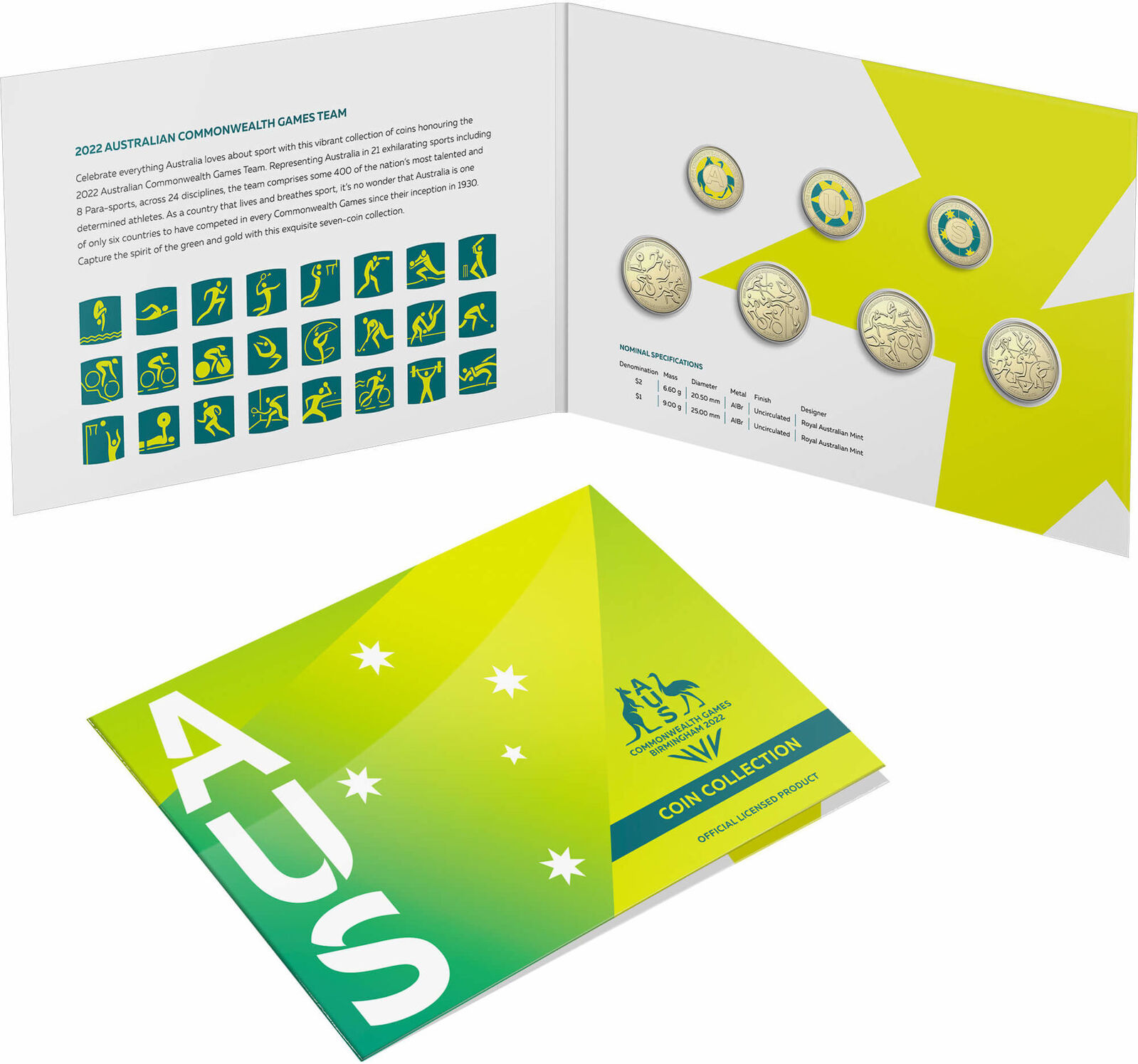 (NB) Australian Commonwealth Games - 7 Coin Set $2 Aluminium Bronze Coloured Unc