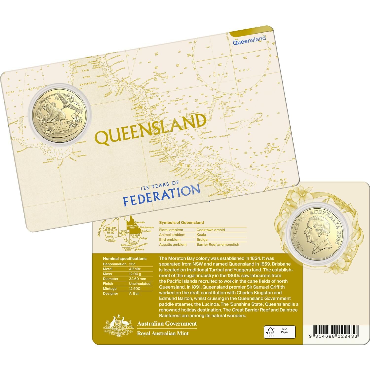 2026 25 cent & $1 -125 Years of Federation Seven Coin State Set