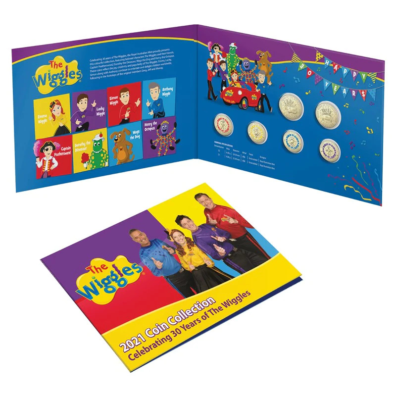 $2 and $1 2021 Wiggles 6 Coin Collection Folder coloured