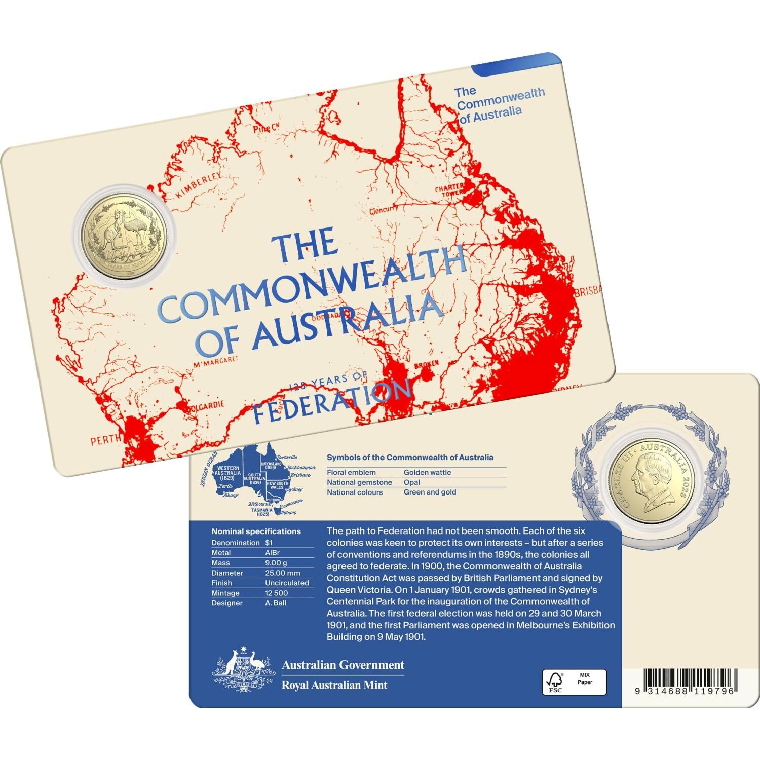 2026 25 cent & $1 -125 Years of Federation Seven Coin State Set
