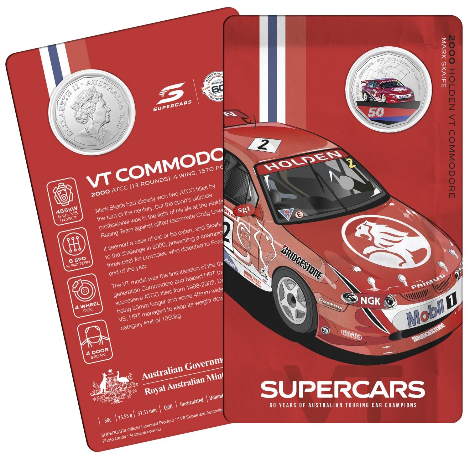 2020 50¢ 60 Years of Australian Touring Car Champions Holden VT Commodore - 50c