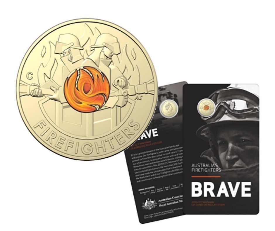 RAM  $2 2020 Firefighters 'C' Mintmark collectable colour coin on card 40,000 mi