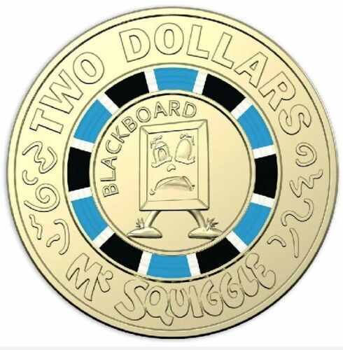 2019 $2 Coin Mr Squiggle - Blackboard -Two Dollars coloured lightly circulated
